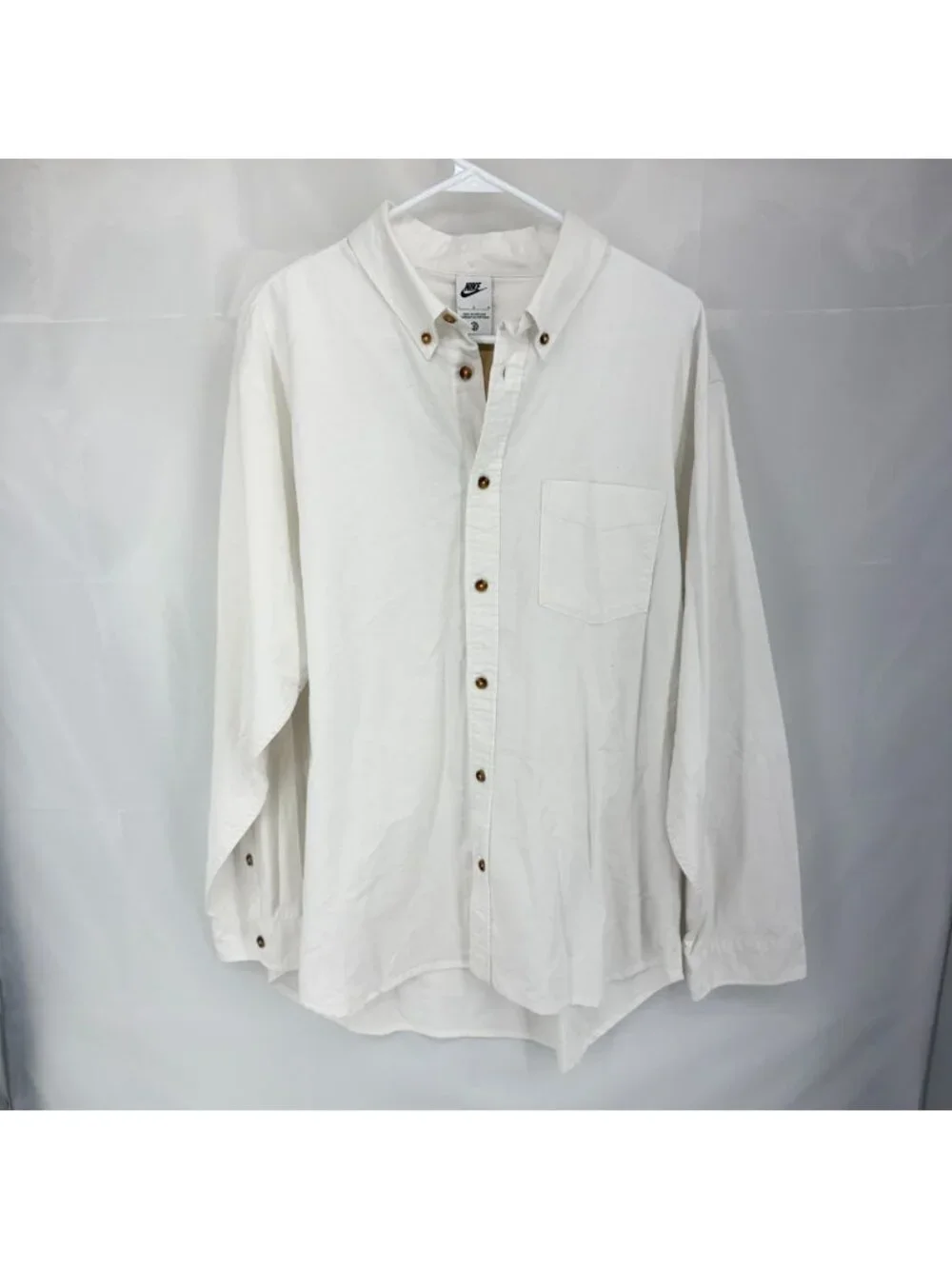 Nike Men L Life Long Sleeve Oxford Button Down Shirt Summit White Event Work NEW
